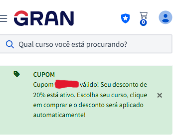 Cupom Aplicado Gran Cursos