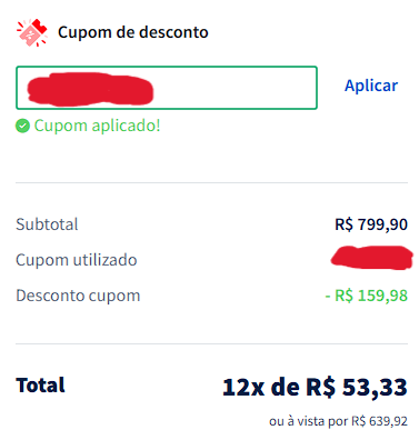 Cupom Aplicado no Carrinho do Gran